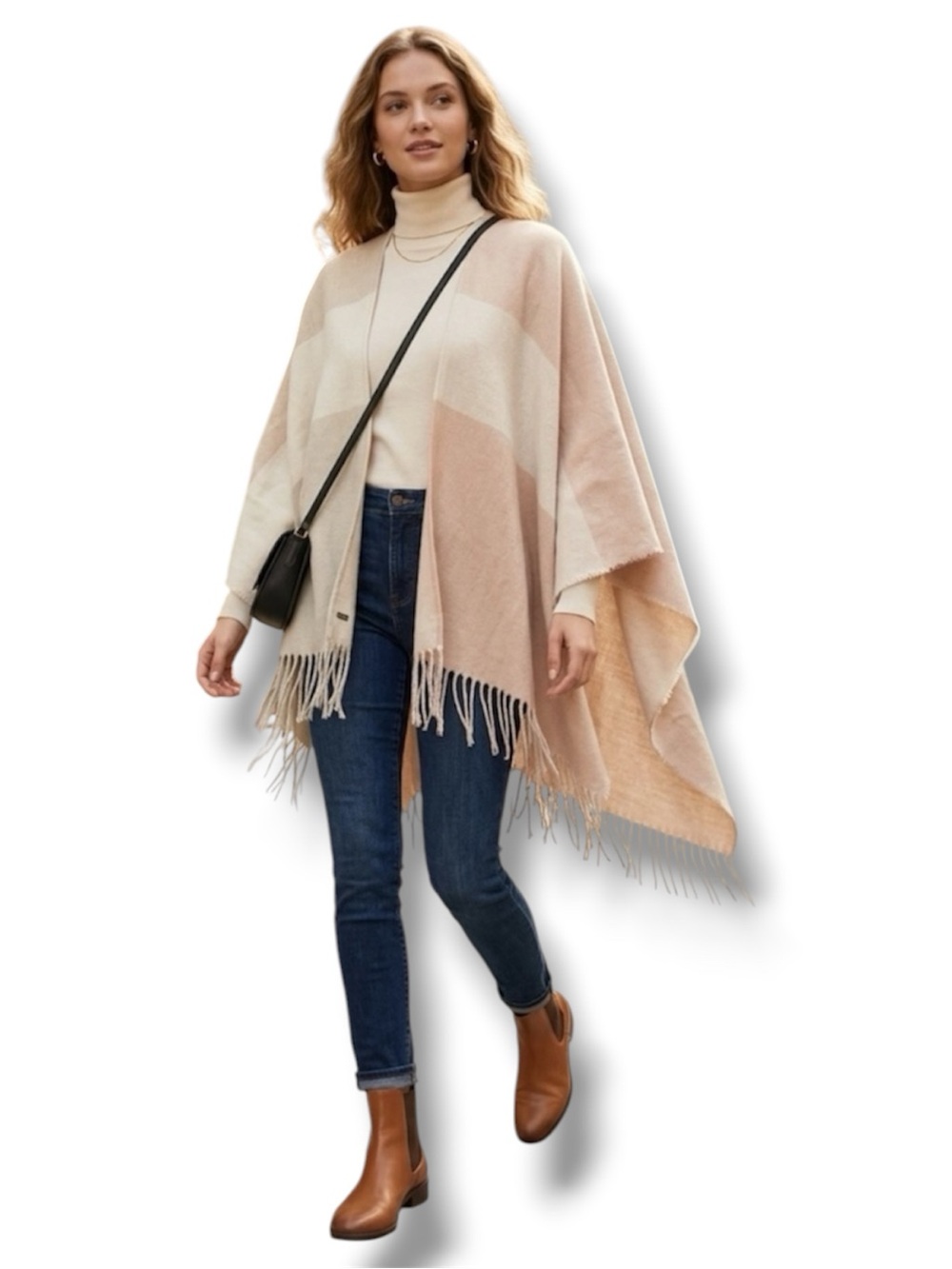 NWOT Soia & Kyo Neutral Colorblock Fringed Wrap Poncho – Anthropologie